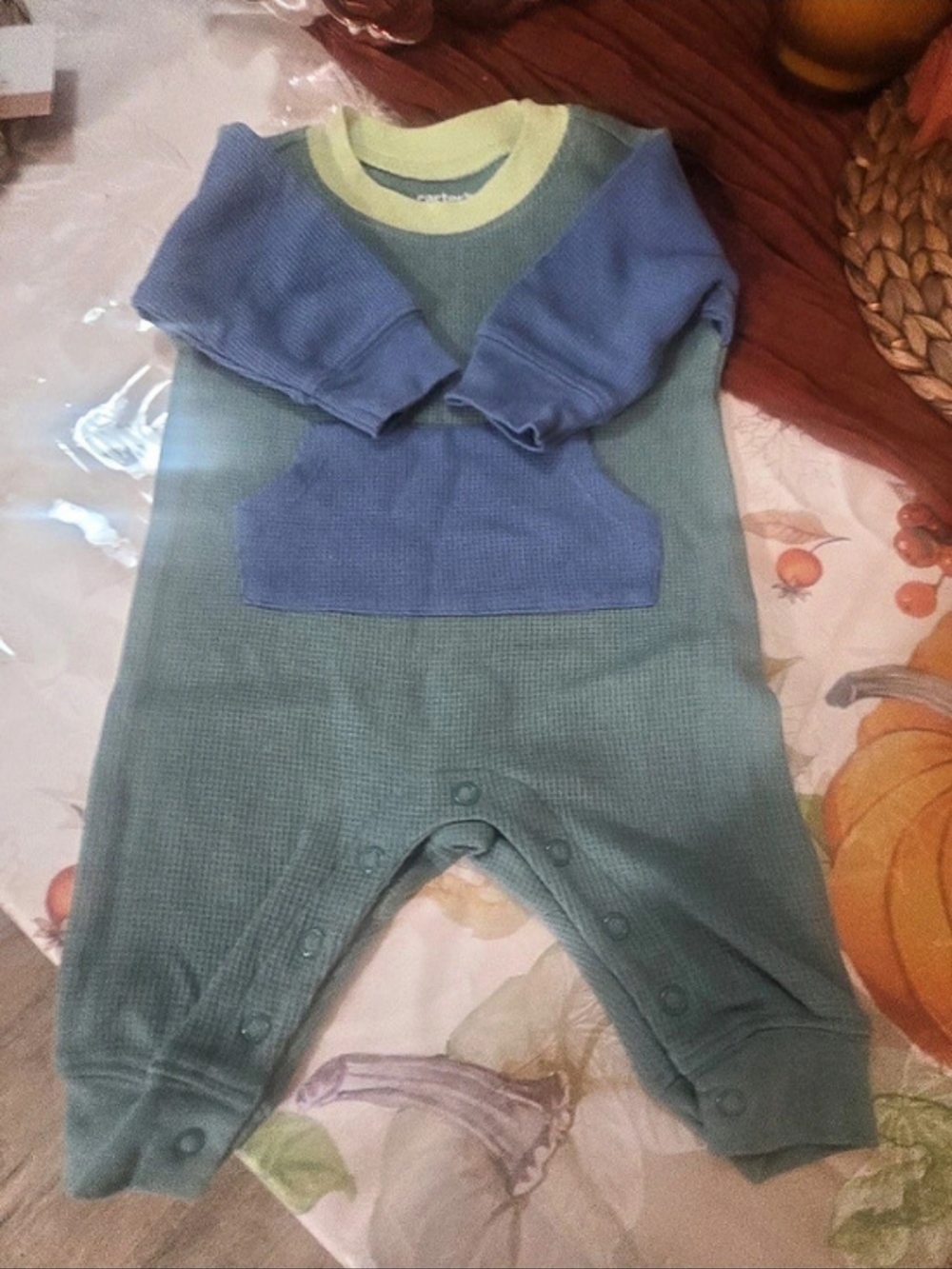 Carter's Baby Thermal Jumpsuit Green & Blue Footie